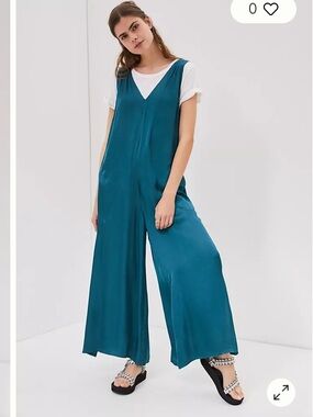 Anthropologie Juniper Wide-Leg Jumpsuit Teal V-Neck